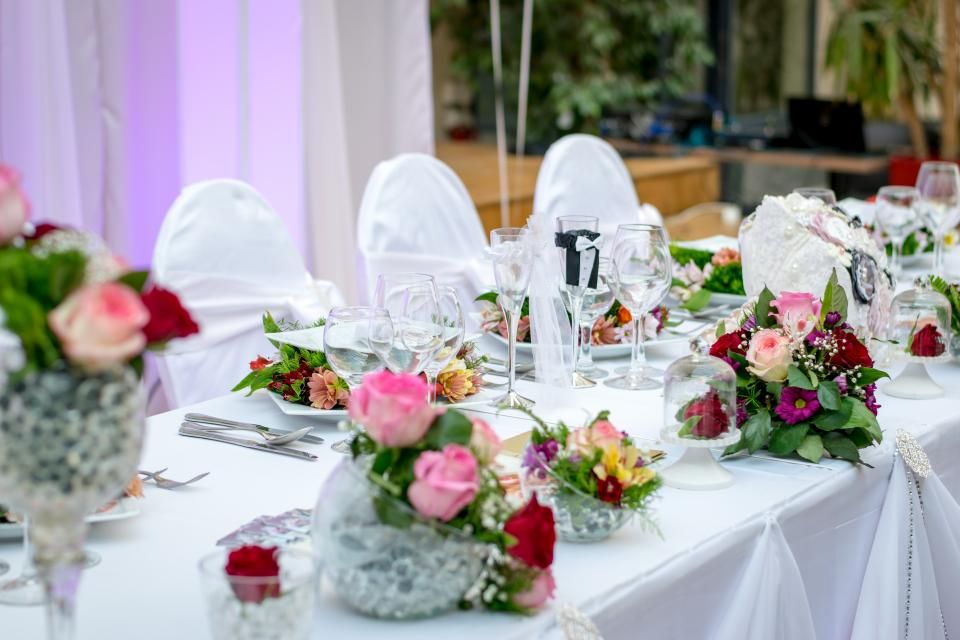 A table laid for a wedding reception
